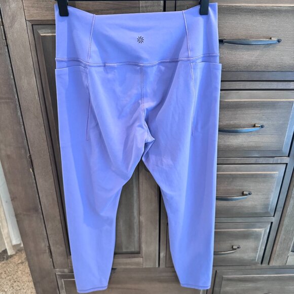 Athleta Transcend Stash Tight Leggings Purple Periwinkle L High Rise 7/8 Length - Picture 5 of 8